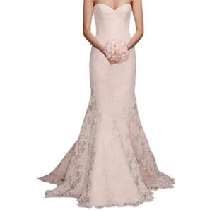 ROMONA KEVEZA L7125 Strapless Blush Pink Lace Trumpet Wedding Dress Bridal 10